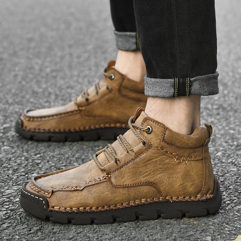Large Size Men'S High-Top Shoes Winter Velvet Warm Men'S Leather Boots Casual Boots Hand-Stitched Men'S Shoes - Image 4