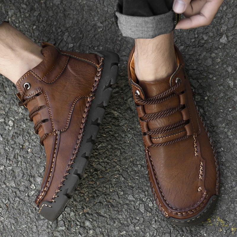 Large Size Men'S High-Top Shoes Winter Velvet Warm Men'S Leather Boots Casual Boots Hand-Stitched Men'S Shoes - Image 5