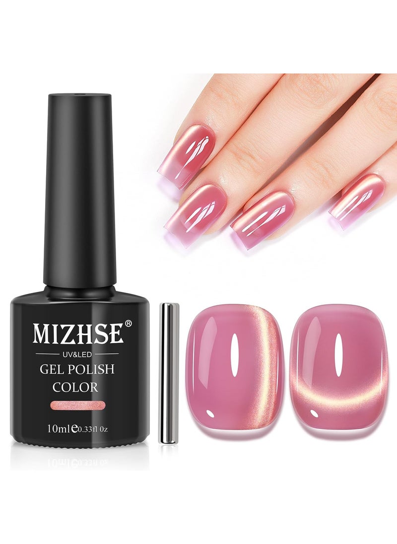 MIZHSE MIZHSE Pink Cat Eye Gel Nail Polish, Dawn Effect Glass Magnetic Gel Polish, Crystal Jelly Cateye Nail Gel with Magnet Stick Soak Off Nail Art Manicure Home 