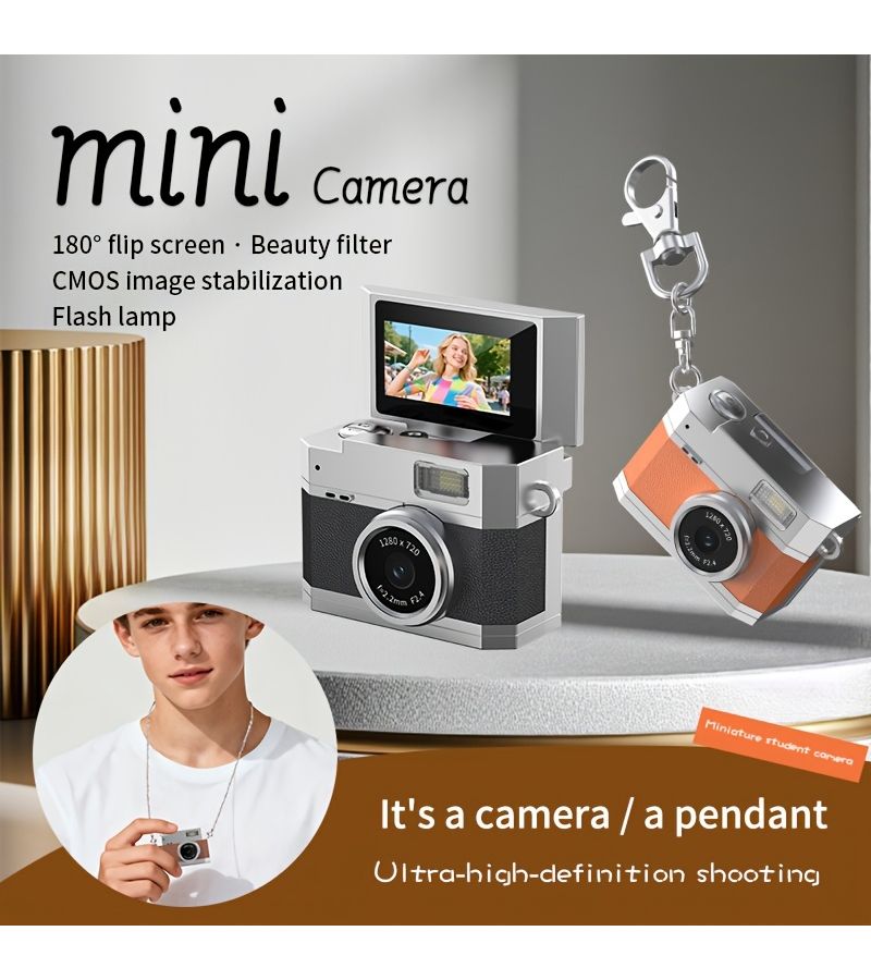 Black Vintage Mini Keychain Camera 720P Portable Camcorder IPS Screen Recording - Image 1
