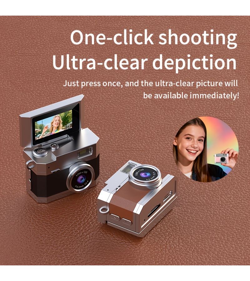 Black Vintage Mini Keychain Camera 720P Portable Camcorder IPS Screen Recording - Image 5