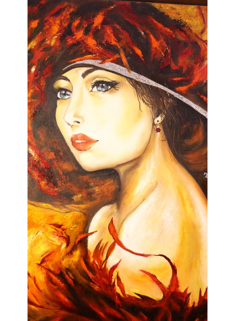 Mixed Media Artwork "Fire Girl" - Oil, Resin & Crystal - 60x80 cm - Image 2