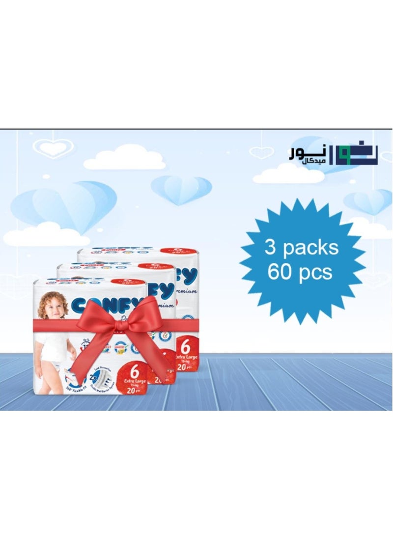 Confy Premium Baby Diaper Pants Size 6 (3x20 pcs - 60 pcs) - Image 1