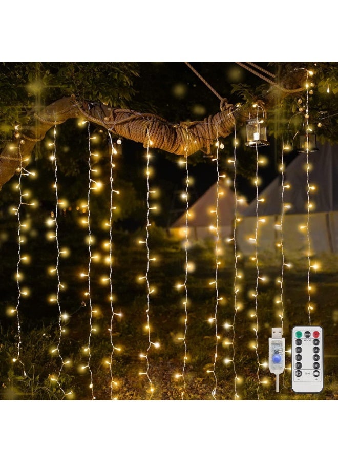 Curtain Lights for Bedroom, 200 Led Hanging String Lights Outdoor, Fairy Curtain Lights Indoor for Christmas, Dorm, Wall, Backdrop, Window, Wedding, Party, Brithday Decor, Warm White - Image 1