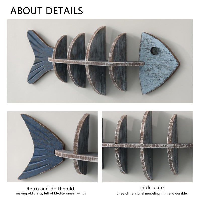 huulmood Wooden Fish Wall Shelf, Wood Fish Beach Decor Display Shelf, Nautical Coastal Style Wall - Mounted Organizer in Bedroomï¼ŒLiving Roomï¼ŒLake House, Bathroom - Image 5