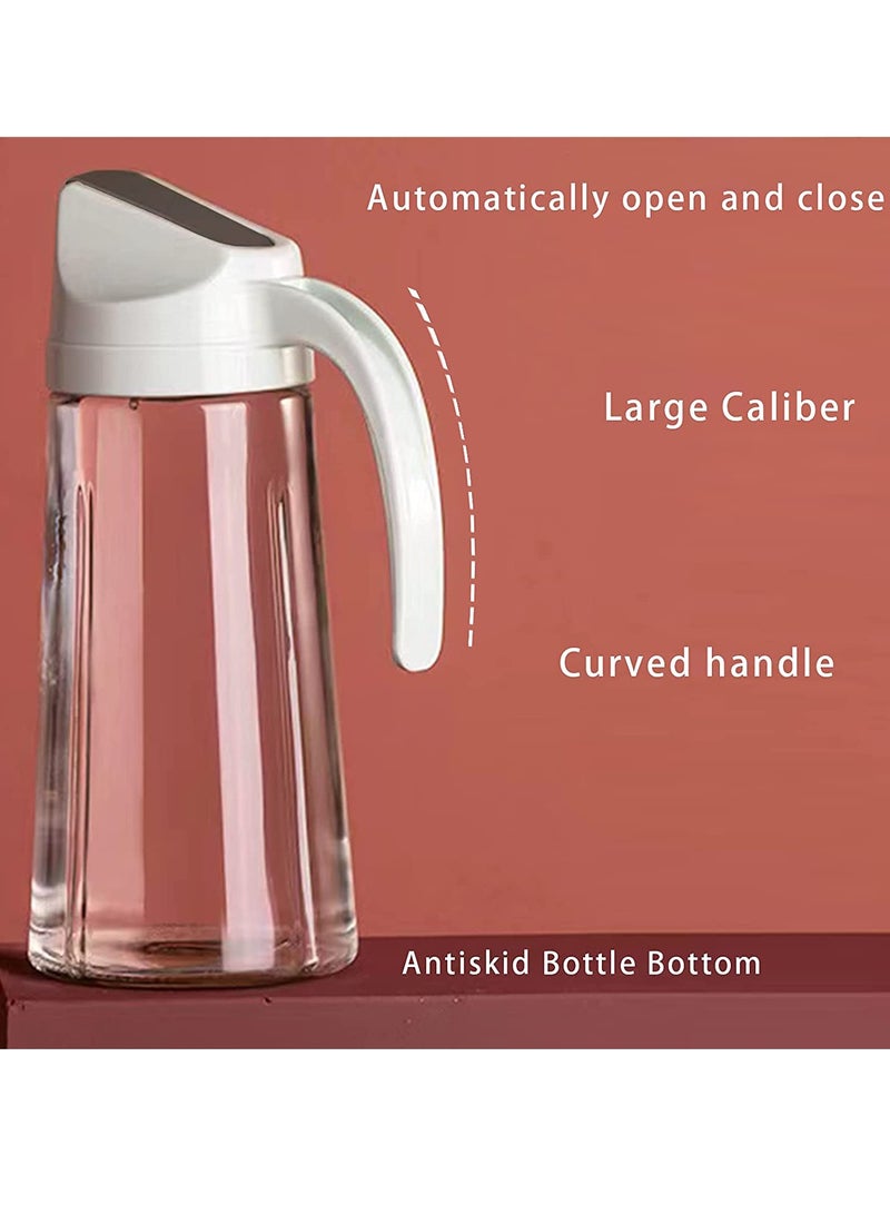 SYOSI Oil Dispenser, Auto Flip Olive Oil Glass Bottle, 22 Oz Leakproof Condiment Container with Automatic Cap and Stopper, Drip Free  Spill Free Spout, Non Slip - Image 1