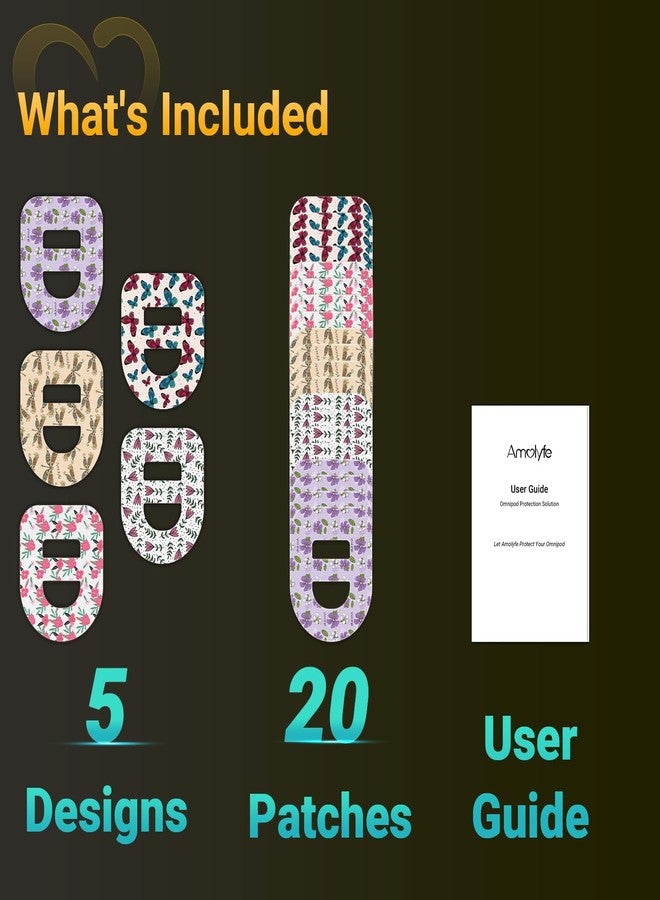 Amolyfe Omnipod 5 Adhesive Patches Waterproof, 20 Pack Omnipod Overpatches with Stretchable Strap, Breathable, Long-Lasting Medical Adhesive, Premium Hinged Tin (Flower) - Image 2