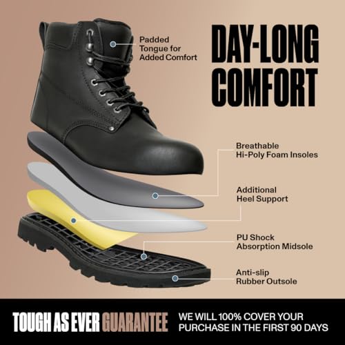EVER BOOTS EVERBOOTS Tank S Steel Toe Work Boots for Men, Comfort Technology, Anti Slip Grip & Ultra Shock Absorption, Heavy Duty Leather Boot, Safety Industrial Workwear Construction, Size 9.5D Black - Image 3
