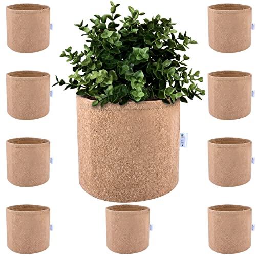 Oriley Grow Bag Heavy Duty Geo Fabric Plant Pot Lightweight Bags Ideal for Gardening Balcony Terrace (Beige, Round, 500 GSM 4 x 4 inch Pack of 10) - Image 1