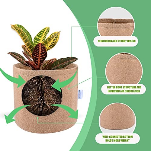 Oriley Grow Bag Heavy Duty Geo Fabric Plant Pot Lightweight Bags Ideal for Gardening Balcony Terrace (Beige, Round, 500 GSM 4 x 4 inch Pack of 10) - Image 3