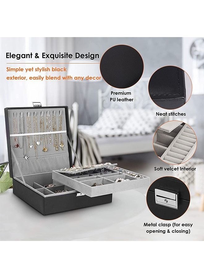 Bukela Accessories Organizer Storage Box for Men & Women - 2 Layer Large Jewelry Box with Lock for Necklaces, Bracelets, Rings, Earrings - Image 5