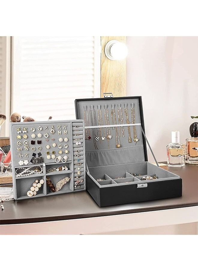 Bukela Accessories Organizer Storage Box for Men & Women - 2 Layer Large Jewelry Box with Lock for Necklaces, Bracelets, Rings, Earrings - Image 2