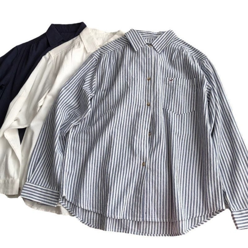 2026 Spring Autumn Women's Korean Commuter Shirt with Turn-down Collar, Pocket, Fashion Embroidery, Single-breasted Long Sleeve - Image 1