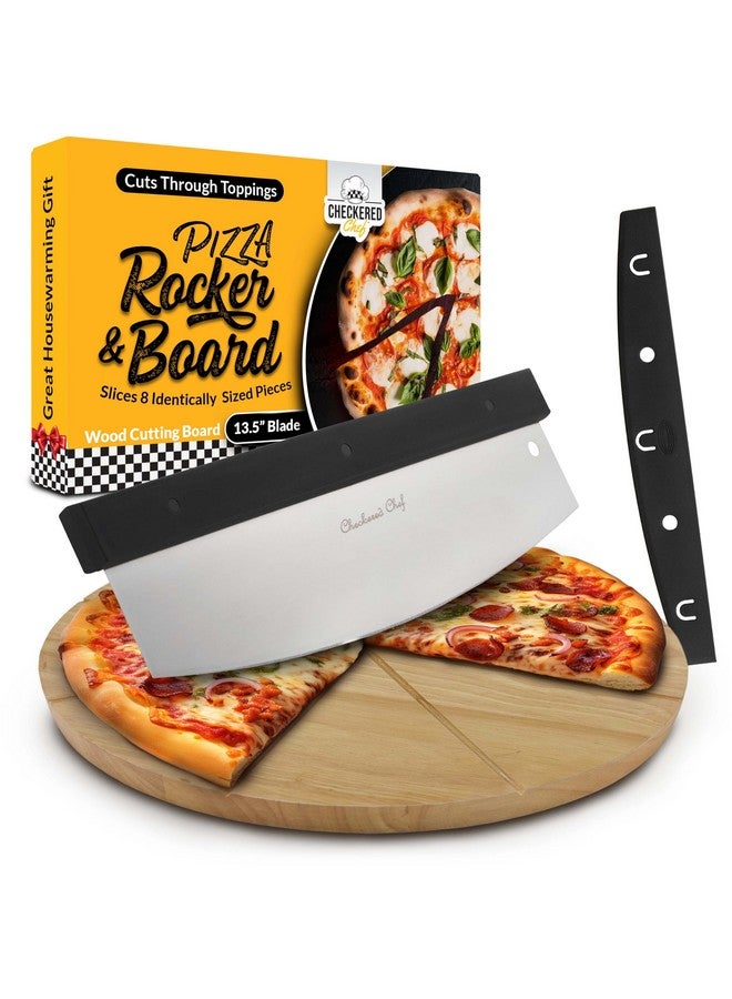 Checkered Chef Checkered Chef Premium Pizza Cutter and Cutting Board Set - Rocker Pizza Cutter and 13.5 Inch Round Wooden Pizza Board - Outdoor Pizza Oven Accessories  - Image 1
