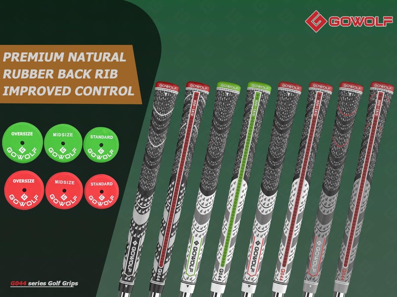 Gowolf Cross Corded Rubber Golf Grips 13 Pack, Back Rib Improved Control Multi-compound Hybrid Golf Club Grips, with Free 15 Tapes (Red+White, Midsize) - Image 2