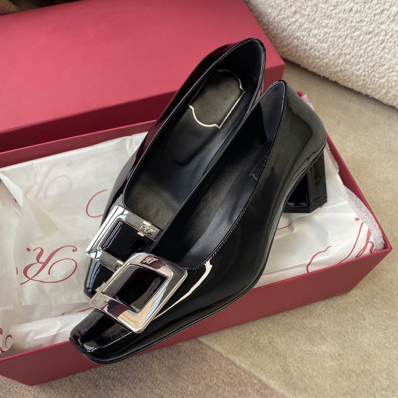 Classic Metal Square Buckle Square Heel Shoes Style Square Head Shallow Thick Heel Square Buckle Banquet Shoes All-Match Work Shoes - Image 3