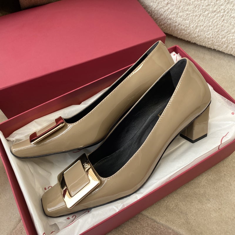 Classic Metal Square Buckle Square Heel Shoes Style Square Head Shallow Thick Heel Square Buckle Banquet Shoes All-Match Work Shoes - Image 4