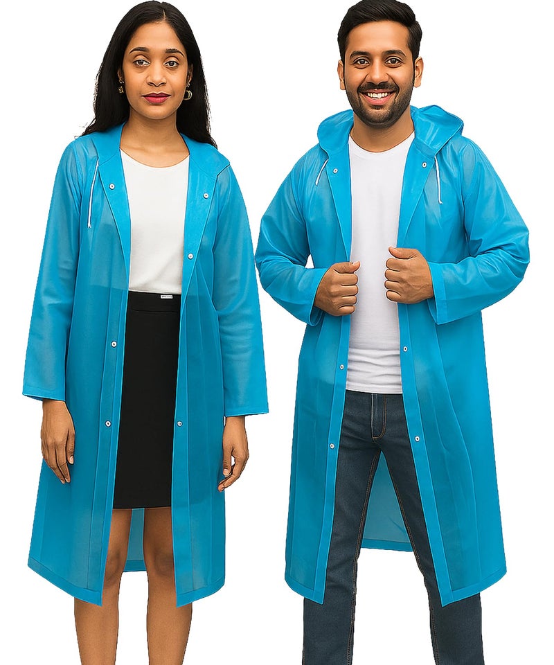 HACER EVA Waterproof Unisex Rain Coat Hooded Full Sleeves Outdoor Men, Women, Boys & Girls Rainwear Poncho Raincoat for Camping, Hiking & Travelling (Sky Blue) - Image 1