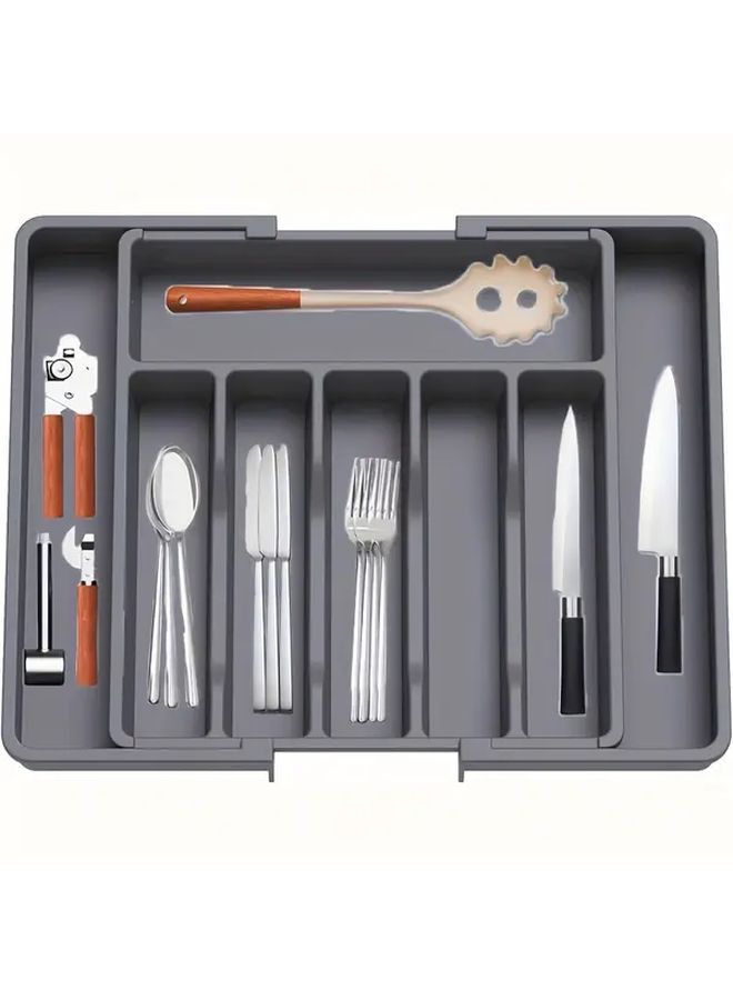 Black Expandable Drawer Organizer With Adjustable Utensil Tray And 4 Tier Shelves - Image 5