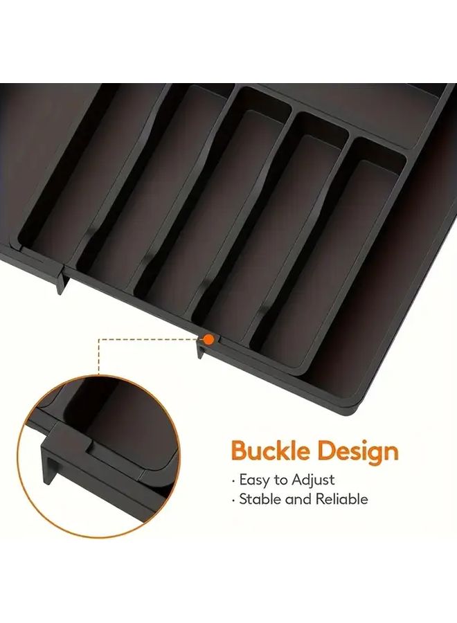 Black Expandable Drawer Organizer With Adjustable Utensil Tray And 4 Tier Shelves - Image 4
