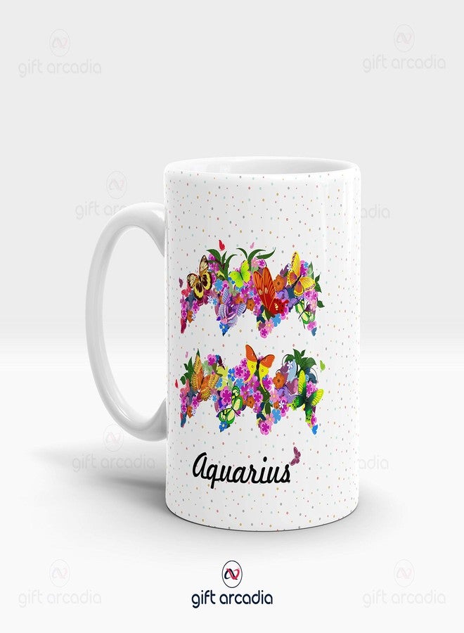 Gift Arcadia Ceramic Zodiac Sign Aquarius Coffee Mug - 1 Piece, White, 330ml (A198) - Image 2