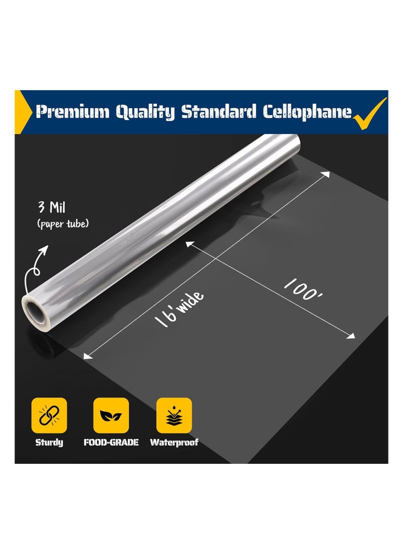 Terabyte Clear Cellophane Wrap Roll 16" x 100' 3 Mil Thick Cellophane For Gift Basket, Birthday, Mother's Day Gift Treats Goodie Wrapping Craft Flower Bouquet Plastic (Clear, 100ft (16in Width)) - Image 2