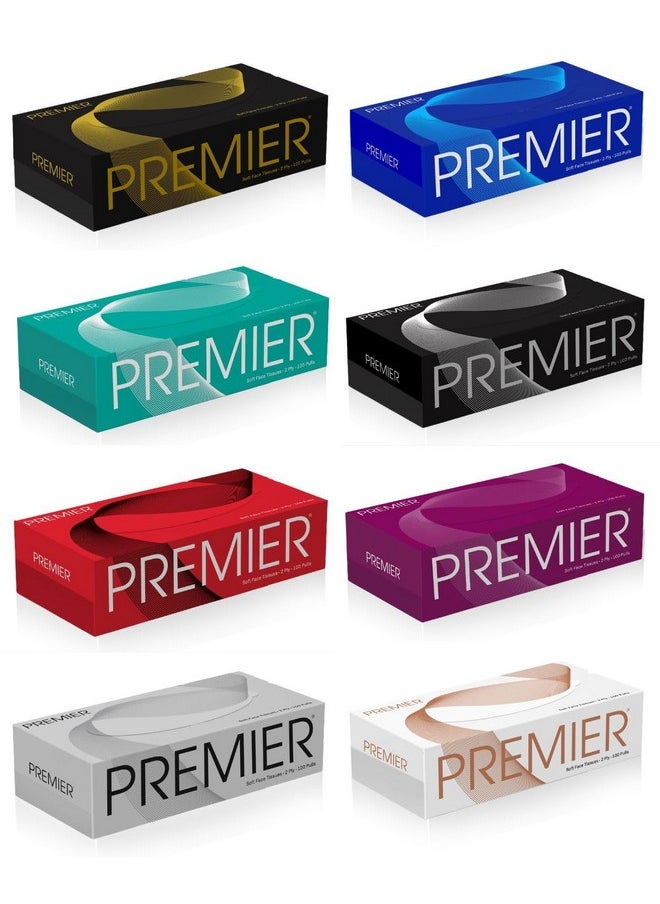 Premier Box Face Tissue Papers 100 Pulls 2Ply (Pack Of 8, 800 Pulls,1600 Sheets) In Safe Cartoon Packaging  - Image 1