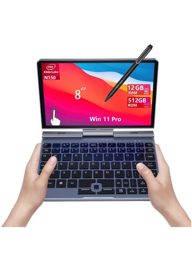 8 Inch Mini 2 in 1 Laptop HD Rotary Touch Screen Support Windows 11 Pro Handwriting Small Laptop N100/N150 12GB RAM 512GB SSD Wi-Fi Camel