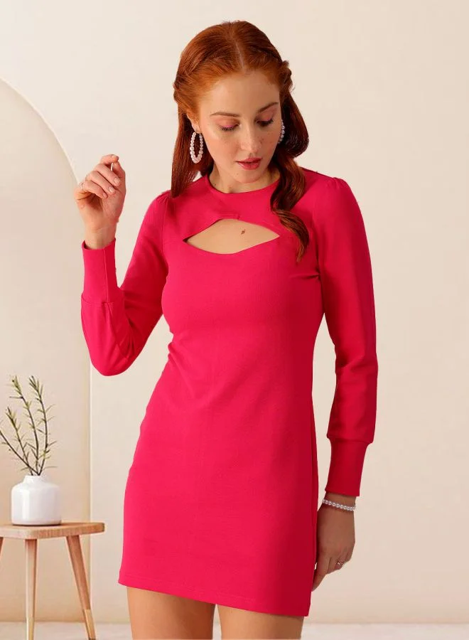 Freehand Women Fitted Party Wear Textured Cut Out Dress