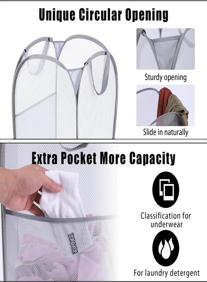 Kimmama Large Collapsible Mesh Laundry Basket,Foldable Pop Up Laundry Hamper with Side Pocket,Grey,58x30x30cm - Image 4