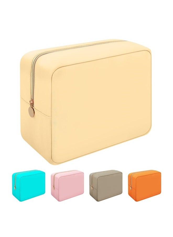 Iqimott Nylon Large Makeup Bag Travel Pouch, Preppy Big Cosmetic Bag Makeup Organizer Nylon Large Capacity Toiletry Bag, Waterproof Large Zipper Pouch Storage Bag for Women Girls Teens(Black) - Image 1