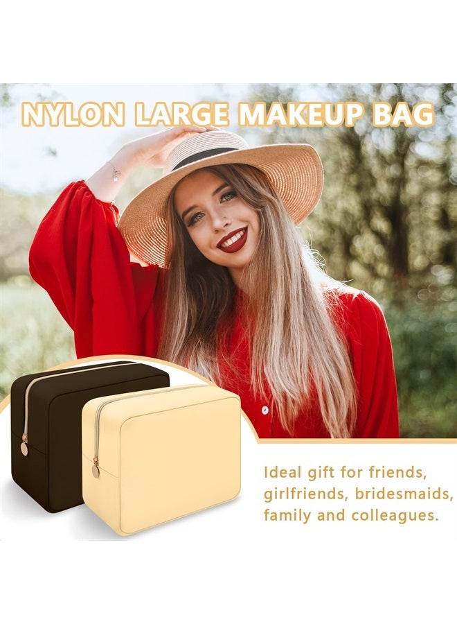 Iqimott Nylon Large Makeup Bag Travel Pouch, Preppy Big Cosmetic Bag Makeup Organizer Nylon Large Capacity Toiletry Bag, Waterproof Large Zipper Pouch Storage Bag for Women Girls Teens(Black) - Image 4