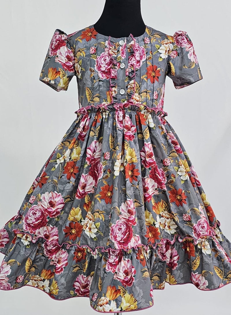 Little miss Bella Attractive Ruffled Girls Cotton Flower Dress Round Neck Midi Casual Dress Girls Special Occasion Dress Multi Color Girls Party Wear Dresses 
