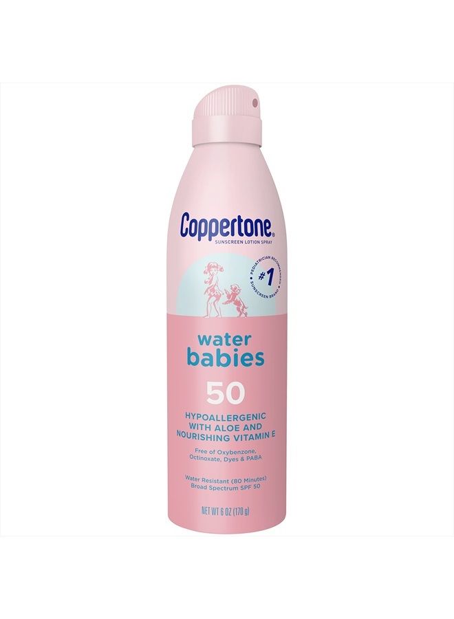 Coppertone Water Babies Sunscreen Lotion Spray SPF 50, Pediatrician Recommended Baby Sunscreen Spray, Water Resistant Sunscreen for Babies, 6 Oz Spray - Image 1