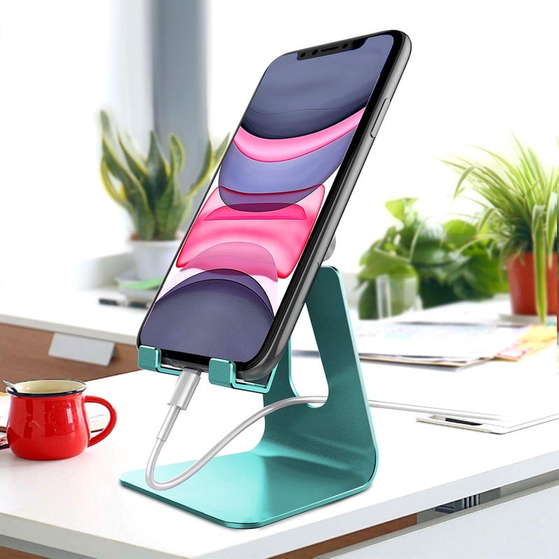 CreaDream Adjustable Cell Phone Stand, Phone Stand, Cradle, Dock, Holder, Aluminum Desktop Stand Compatible with iPhone Xs Max Xr 8 7 6 6s Plus 5s Charging, Accessories Desk,All Smart Phone-Mint Green - Image 2