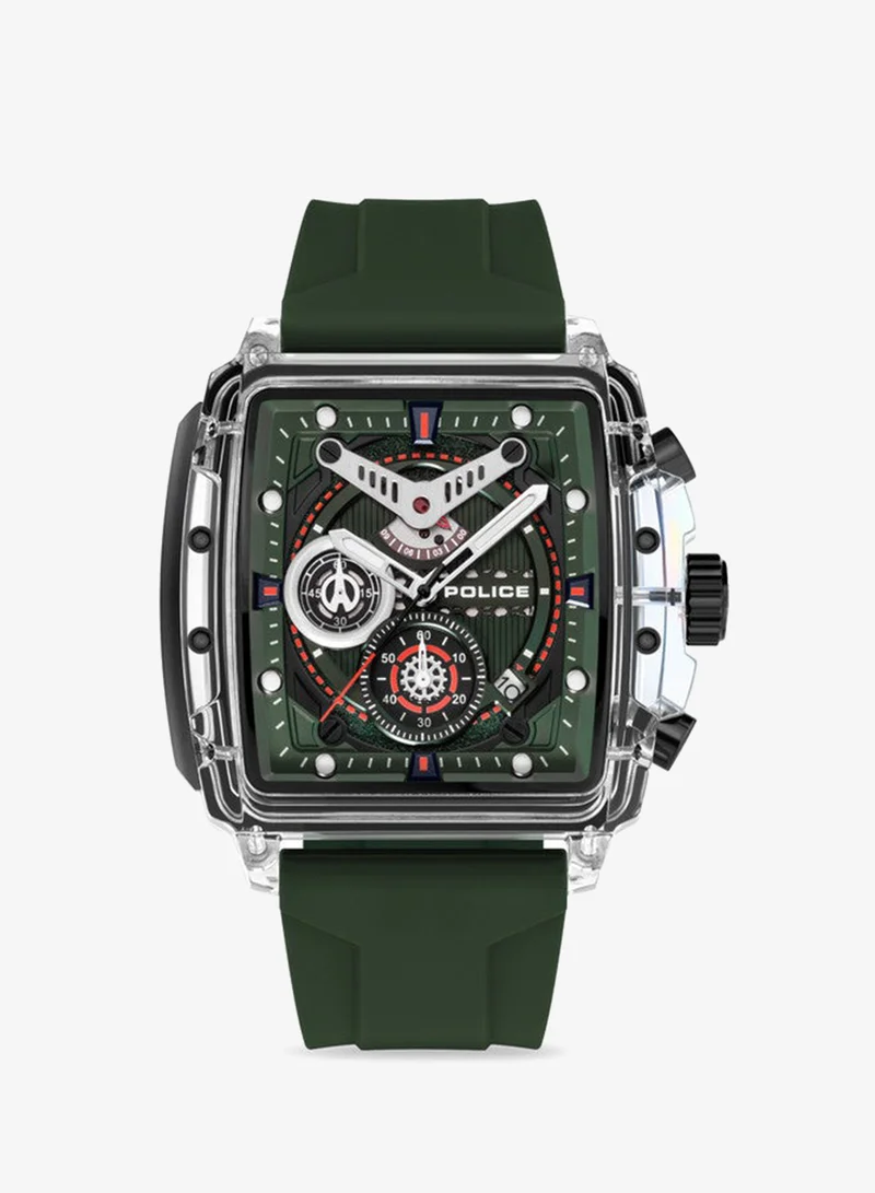 بوليس Clout Green Dial Green Silicone Strap Gents Chronograph Watch With Nylon Fiber Case