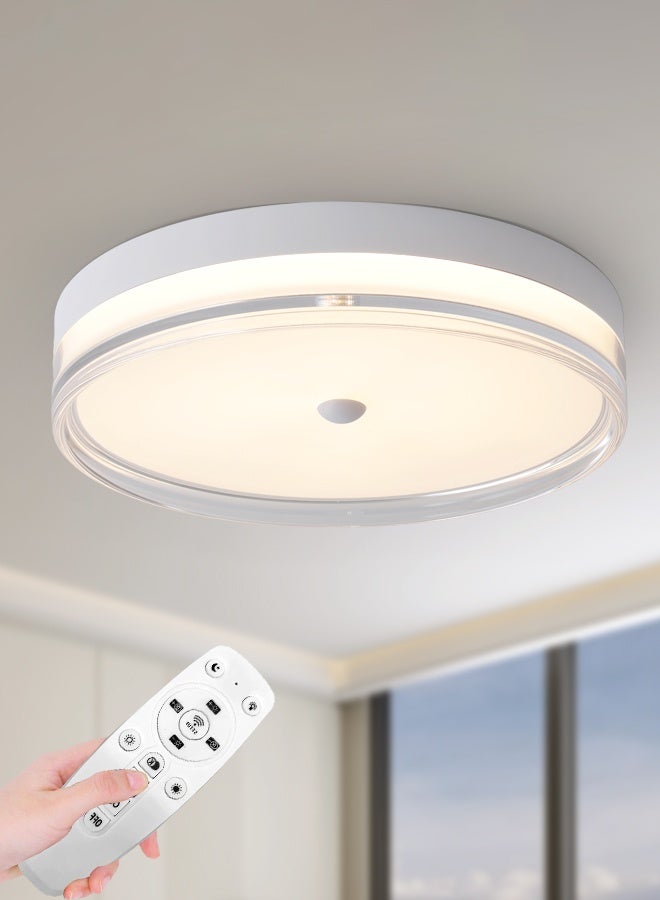 YATAI LIGHTING Modern White LED Ceiling Light – 48W Modern Round Fixture with Remote Dimming, Wood-Grain Finish for Bedroom & Living Room,50cm - Image 1