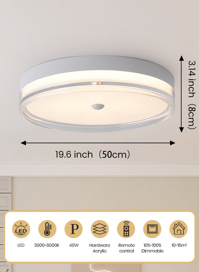 YATAI LIGHTING Modern White LED Ceiling Light – 48W Modern Round Fixture with Remote Dimming, Wood-Grain Finish for Bedroom & Living Room,50cm - Image 2