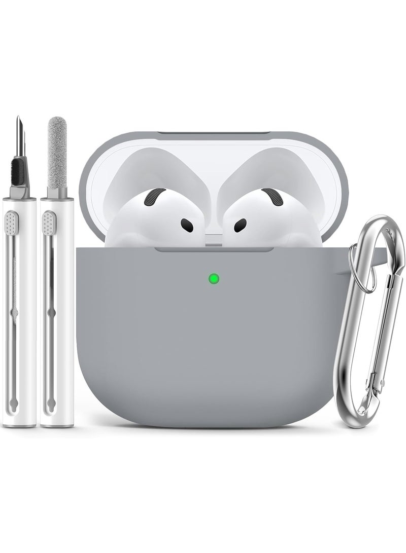 SJet Soft Silicone Protective Case Cover for AirPods 4 with Cleaner Kit and Keychain(Grey) - Image 1