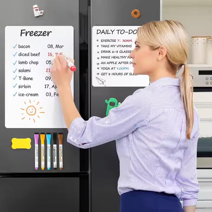 Rangoli Vinyl, Magnetic White Board Planner Sheet (23x30cm, Landscape) with Marker Pen - Dry Erase Flexible Writing Film for Kitchen Fridge/Office Godrej/Metal Wardrobe - Image 1