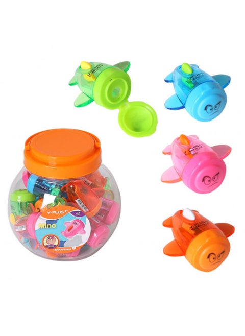 Plastic Sharpener, 1 Eye, With A Tank In The Shape Of An Airplane