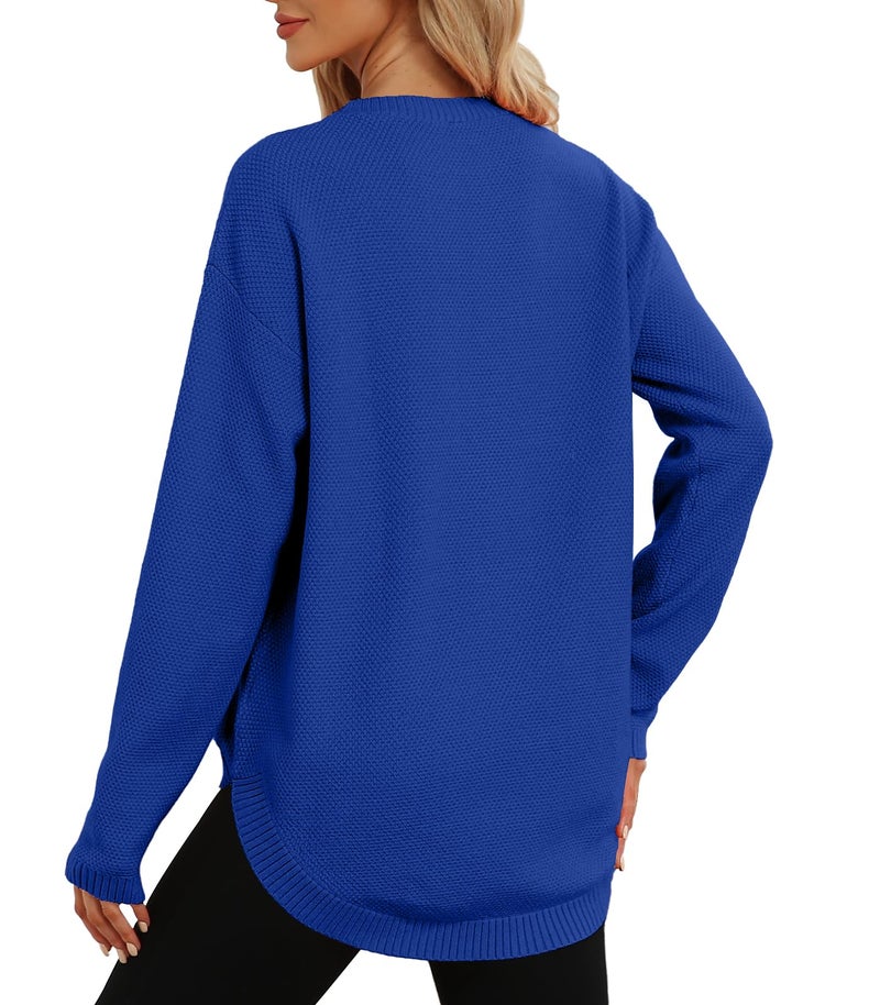DB MOON Women Royal Blue 2026 Pullover Sweater Fall Casual Crewneck Long Sleeve Knit Tops for Women M - Image 3