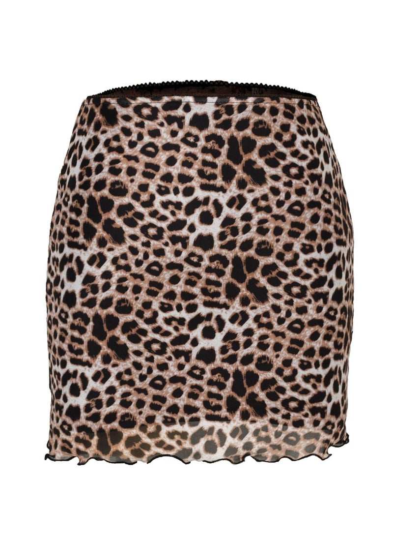 Loquat - Women's High Waist Hip Wrap Leopard Print Short Mini Skirts Bodycon Pencil Skirt Brown - Image 1