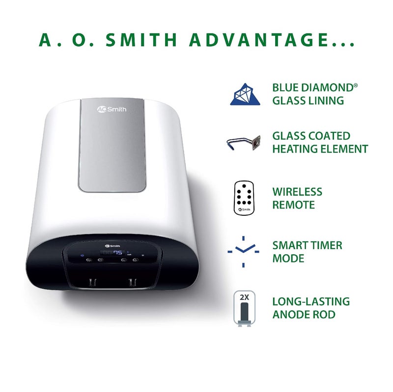 AO Smith AO Smith HeatBotSZS015DG SILVER Storage 15 Litre Vertical Digital Display Remote Controlled Water Heater Geyser Silver 4 Star  - Image 3