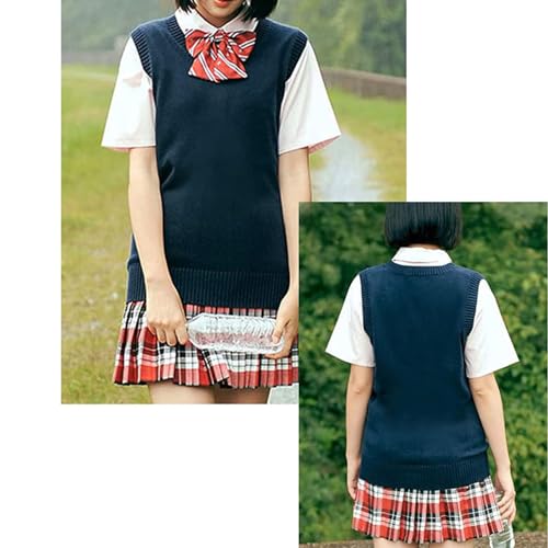 ZUEVI Women's Sweater Vest Classic V Neck Uniform Pullover Knitwear Tops Sleeveless Knitted Sweaters Vests(Navy-L) - Image 3