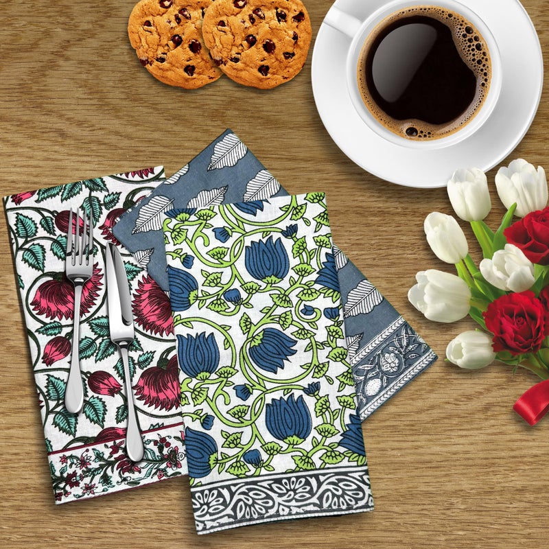 DIYANA IMPEX DIYANAIMPEX 10 Pc Cotton Cloth Napkins Hand Block Print Hand Made Size 16x16 Inch Printed Home Decor Indian Eco Friendly Mix Lot Dinner Napkins (Multiborder) - Image 2
