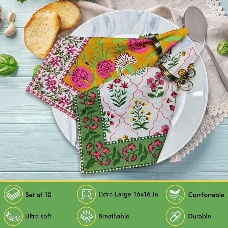 DIYANA IMPEX DIYANAIMPEX 10 Pc Cotton Cloth Napkins Hand Block Print Hand Made Size 16x16 Inch Printed Home Decor Indian Eco Friendly Mix Lot Dinner Napkins (Multiborder) - Image 5