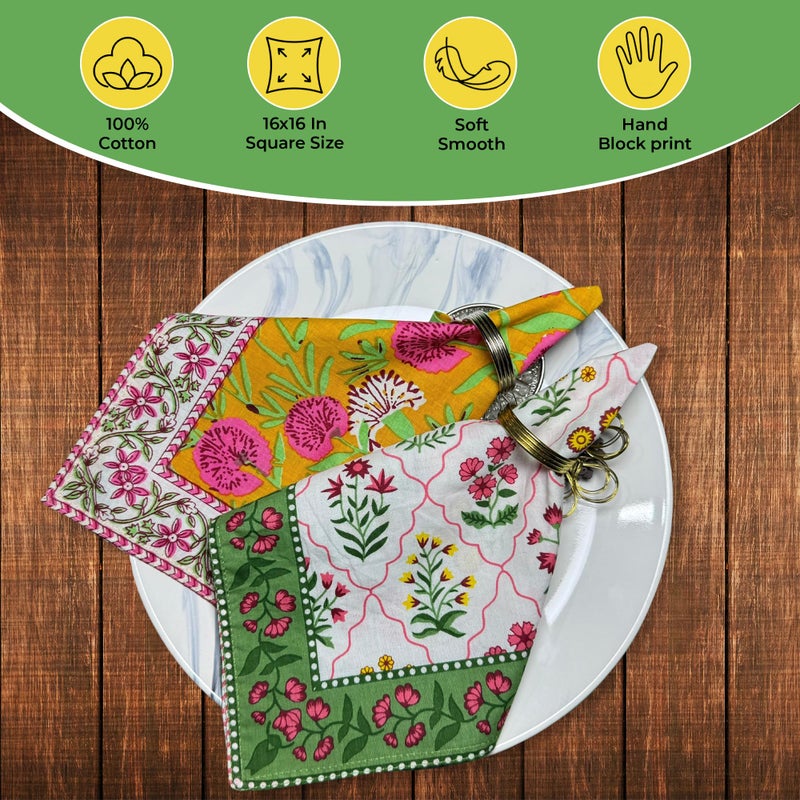 DIYANA IMPEX DIYANAIMPEX 10 Pc Cotton Cloth Napkins Hand Block Print Hand Made Size 16x16 Inch Printed Home Decor Indian Eco Friendly Mix Lot Dinner Napkins (Multiborder) - Image 3