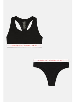 French Connection Women 2 Pcs Brand Logo Non-Padded Brallette And Briefs, Black  - Image 1