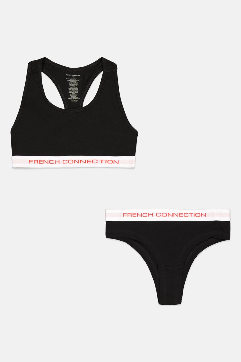 French Connection - Women 2 Pcs Brand Logo Non-Padded Brallette And Briefs, Black - Image 1